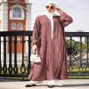 AFAVOM Women's Muslim Cardigan Traditional Islamic Open Front Abayas Middle East Kimono Clothes Dubai Arabic Eid Long Sleeve Robe Solid Color Ramadan Modest Maxi Kaftan Red(Without Hijab) L view 3