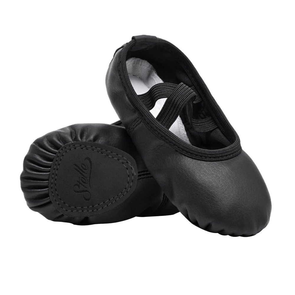 Stelle Ballet Shoes for Girls Toddler Ballet Slippers Soft Leather Boys Dance Shoes for Toddler/Little Kid/Big Kid(Black, 6MB)