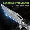 Zingbee Damascus Pocket Knife for Women, 3.15" VG10 Damascus Steel Blade EDC Folding Knife with Sheath, Abalone Shells Handle, Ideal Gifts for Woman Men view 3
