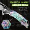 Zingbee Damascus Pocket Knife for Women, 3.15" VG10 Damascus Steel Blade EDC Folding Knife with Sheath, Abalone Shells Handle, Ideal Gifts for Woman Men view 4
