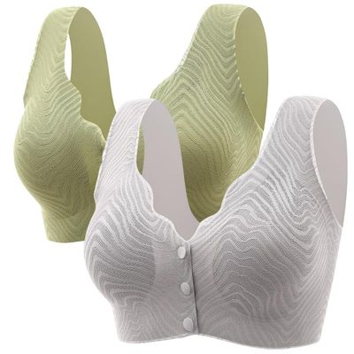 Lifts Anti-Sagging Wirefree Bra, Breathable Cool Lift up Air Bra, Breathable Anti Saggy Breasts Bra (Green + Gray,M)