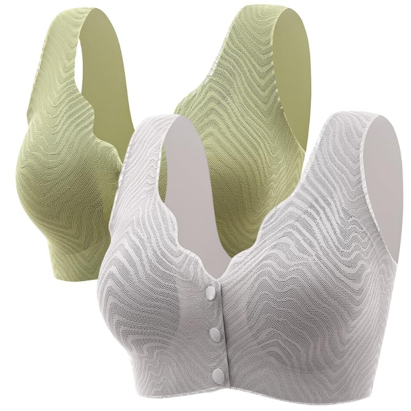 Lifts Anti-Sagging Wirefree Bra, Breathable Cool Lift up Air Bra, Breathable Anti Saggy Breasts Bra (Green + Gray,M)