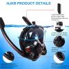 Full Face Snorkel Mask with Anti-Fog Wipes, 180 Degree Panoramic HD View Snorkeling Mask, Anti-Leak Dry Top Set for Adults and Kids,Black,S/M view 2