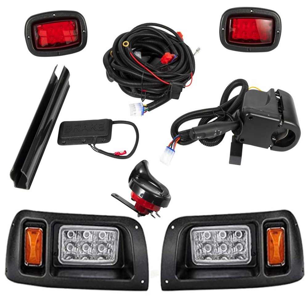 BestAccess Golf Cart Club Car DS Deluxe Light Kit with Upgrade LED Headlight, Taillight with Turn Signals, Horn, Brake Pad Compatible with Club Car DS1993&UP Golf cart Light