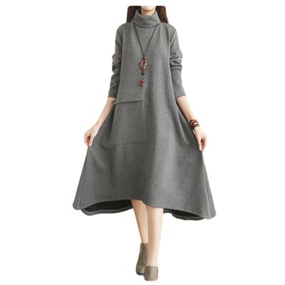 Dressnu Women's Dresses Thickened Long Loose A-line Dresses Show Grey L