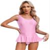 easyforever Women's Sexy Outfits Two Piece Tank Bodysuit Skirt Sets Skirted Leotard Clubwear Pink X-Large view 1