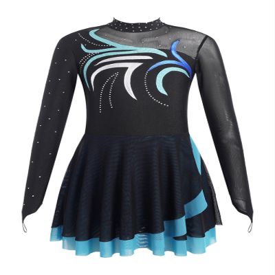Freebily Kids Girls Rhinestone Figure Roller Ice Skating Dress Long Sleeve Skirted Leotard Ballet Tutu Dress Dancewear Sky Blue 16 Years