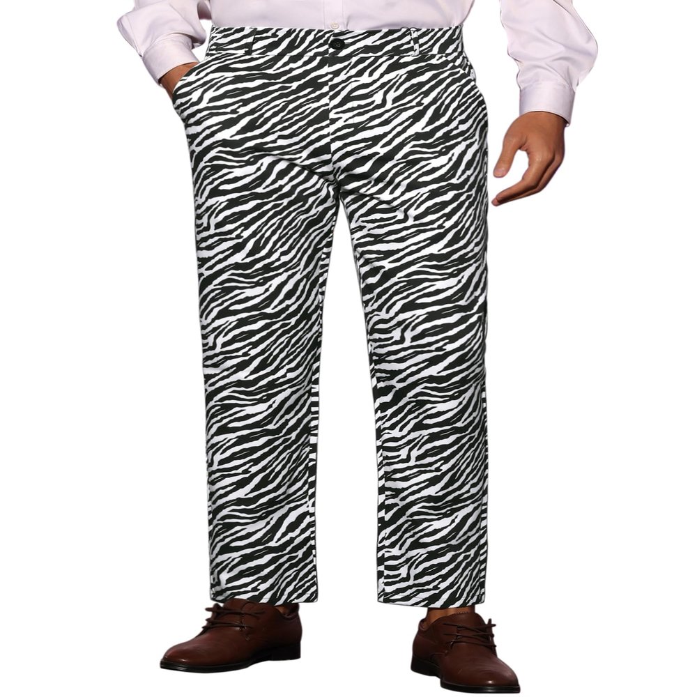 Lars Amadeus Zebra Printed Dress Pants for Men's Flat Front Regular Fit Party Trousers 28 Black White