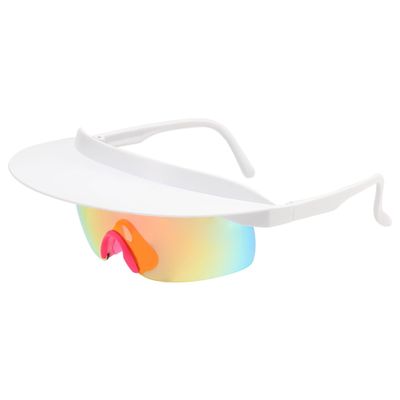 ALKAHE Cycling Sunglasses with Brim Colorful UV400 Protection Lens No Polarized Fashion Hat Sun Glasses for Sport White Frame Red Lens