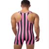 iiniim Mens Sleeveless Striped Wrestling Singlet Boxer Jumpsuit Rompers Bodybuilding Bodysuit Swimsuit Hot Pink X-Large view 2