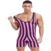 iiniim Mens Sleeveless Striped Wrestling Singlet Boxer Jumpsuit Rompers Bodybuilding Bodysuit Swimsuit Hot Pink X-Large view 3