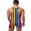 renvena Men's One Piece Striped Jumpsuit Swimsuit Stretchy Wrestling Singlet Rompers Bodysuit Rainbow XX-Large view 2