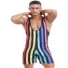 renvena Men's One Piece Striped Jumpsuit Swimsuit Stretchy Wrestling Singlet Rompers Bodysuit Rainbow XX-Large view 4