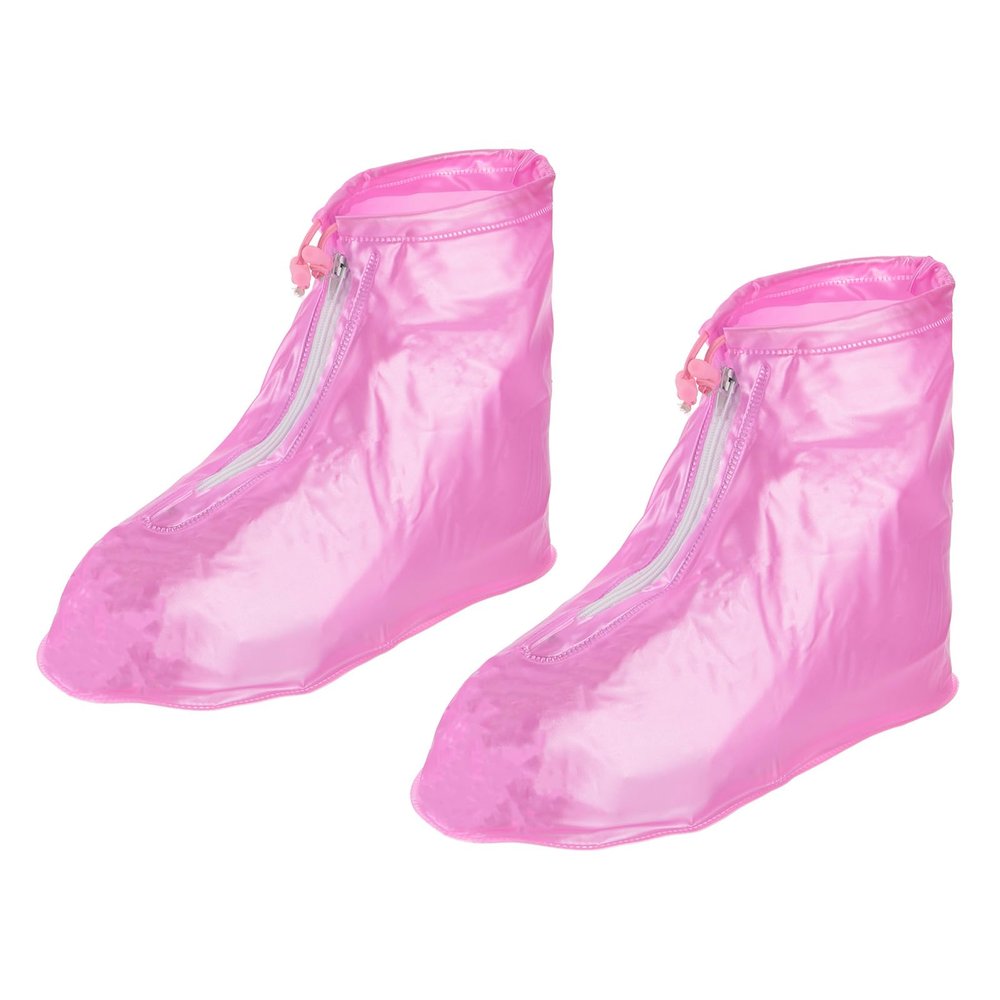 M METERXITY 1 Pair Waterproof Shoes Cover - Reusable Anti-Slip Foldable Galoshes PVC Rain Shoe Protectors with Zipper, Apply to Outdoor Sports (M, Pink)