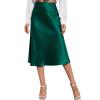 Satin Skirts for Women Midi Length Silk Skirt Elegant High Waisted Midi Skirt Flowy A-Line Flared Cocktail Party Long Skirts Green view 1