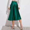 Satin Skirts for Women Midi Length Silk Skirt Elegant High Waisted Midi Skirt Flowy A-Line Flared Cocktail Party Long Skirts Green view 2