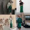 Satin Skirts for Women Midi Length Silk Skirt Elegant High Waisted Midi Skirt Flowy A-Line Flared Cocktail Party Long Skirts Green view 4