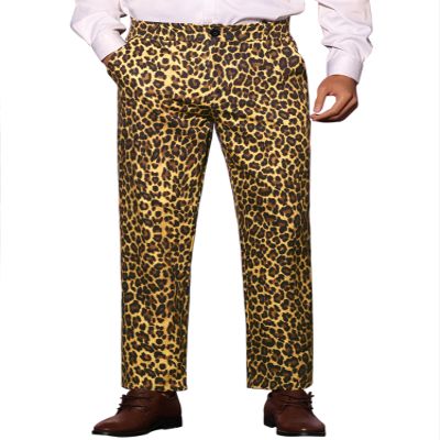 Lars Amadeus Leopard Printed Dress Pants for Men's Flat Front Regular Fit Party Trousers 28 Brown