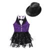 Agoky Girls Sequins Tassel Ballet Jazz Latin Dance Dress for Children Hip Hop Chacha Tap Rumba Performance Costume Dancewear Purple&Black with Hat 12 Years view 3