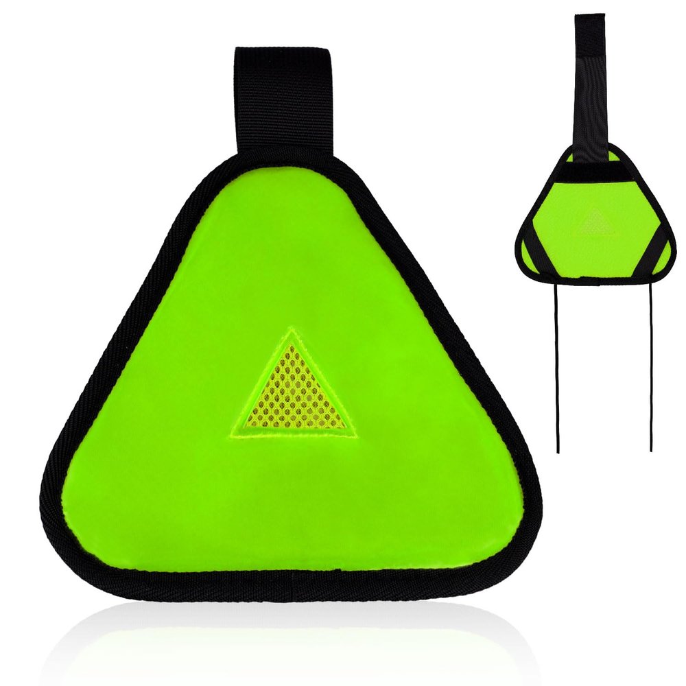 PEUTIER Reflective Triangle Sign, Bright Reflective Yield Symbol with Magic Adhesive Strap & Cord High Visibility Warning Safety Triangle Accessories for Bike Backpack Different Scenes (Green)