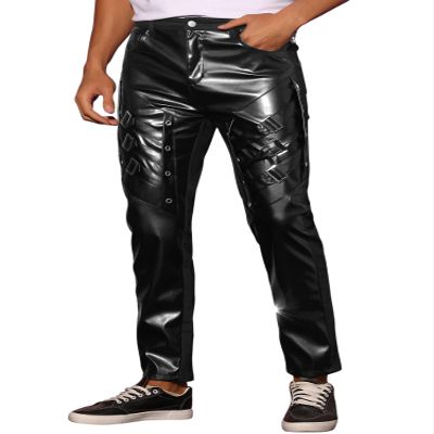 Lars Amadeus Black Faux Leather Pants for Men's Slim Fit Hip Hop Nightclub PU Biker Pants 36