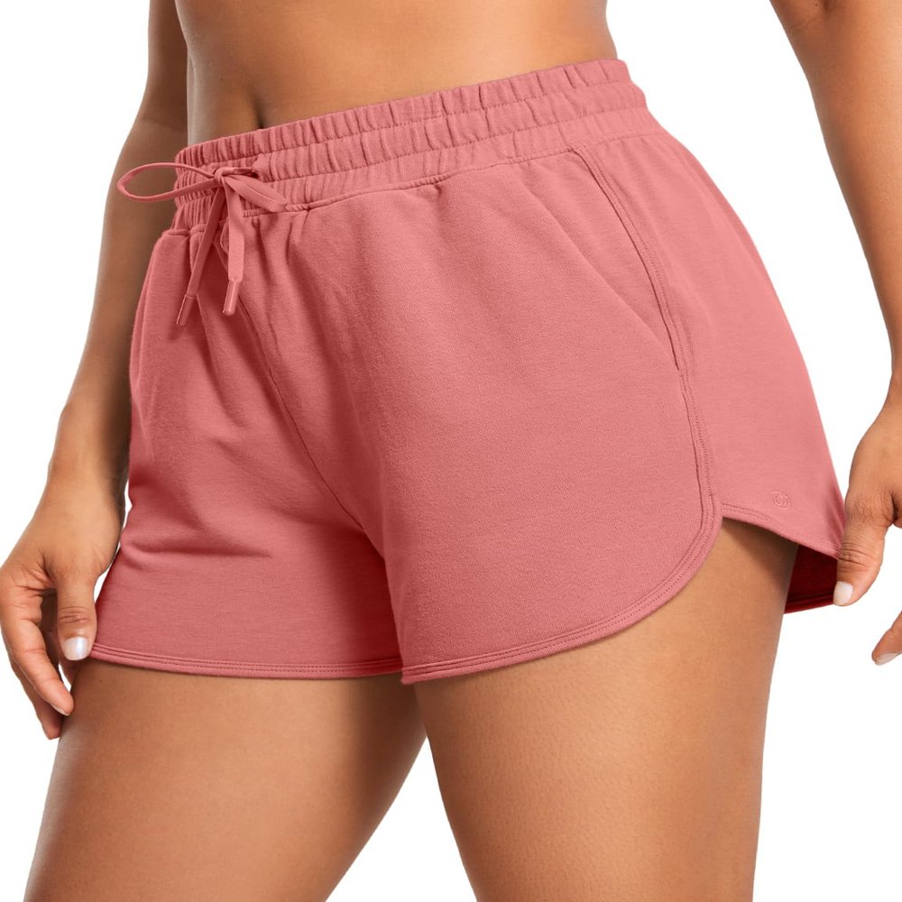 CRZ YOGA Women's Casual Sweat Shorts - 3.5'' Athletic Summer Comfy Cotton for Lounge Gym Jersey with Pockets Briar Rose XX-Small
