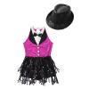 Agoky Girls Sequins Tassel Ballet Jazz Latin Dance Dress for Children Hip Hop Chacha Tap Rumba Performance Costume Dancewear Hot Pink&Black with Hat 12 Years view 3
