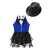 Agoky Girls Sequins Tassel Ballet Jazz Latin Dance Dress for Children Hip Hop Chacha Tap Rumba Performance Costume Dancewear Royal Blue&Black with Hat 8 Years view 3