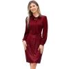 ABEWIP Sparkly Cocktail Dress for Women Sequin Formal Evening Party Dresses Stand Collar Glitter Bodycon Wine Red XL view 2