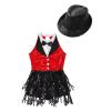 Agoky Girls Sequins Tassel Ballet Jazz Latin Dance Dress for Children Hip Hop Chacha Tap Rumba Performance Costume Dancewear Red&Black with Hat 16 Years view 3