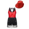 Agoky Girls Sequins Tassel Ballet Jazz Latin Dance Dress for Children Hip Hop Chacha Tap Rumba Performance Costume Dancewear Red with Hat 6 Years view 1