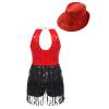Agoky Girls Sequins Tassel Ballet Jazz Latin Dance Dress for Children Hip Hop Chacha Tap Rumba Performance Costume Dancewear Red with Hat 6 Years view 2