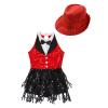 Agoky Girls Sequins Tassel Ballet Jazz Latin Dance Dress for Children Hip Hop Chacha Tap Rumba Performance Costume Dancewear Red with Hat 6 Years view 3
