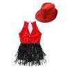Agoky Girls Sequins Tassel Ballet Jazz Latin Dance Dress for Children Hip Hop Chacha Tap Rumba Performance Costume Dancewear Red with Hat 6 Years view 4