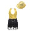 Agoky Girls Sequins Tassel Ballet Jazz Latin Dance Dress for Children Hip Hop Chacha Tap Rumba Performance Costume Dancewear Gold with Hat 14 Years view 2