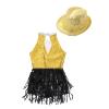 Agoky Girls Sequins Tassel Ballet Jazz Latin Dance Dress for Children Hip Hop Chacha Tap Rumba Performance Costume Dancewear Gold with Hat 12 Years view 4