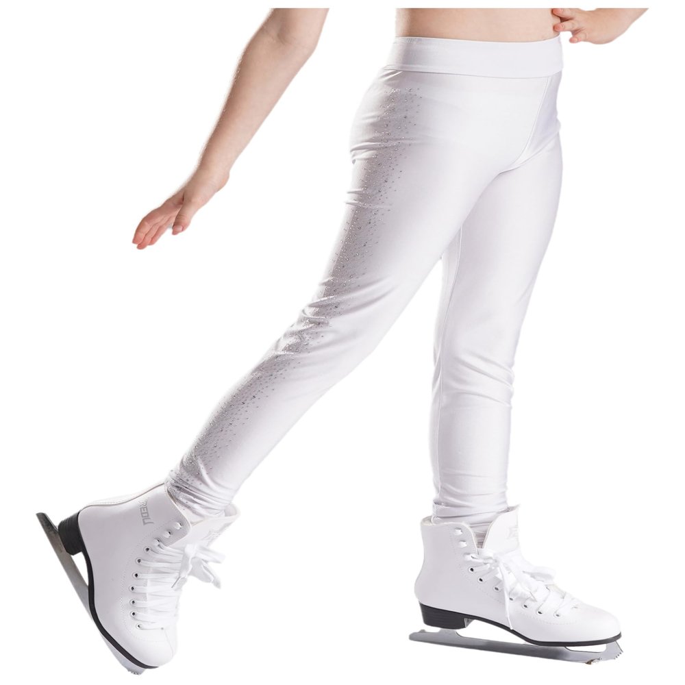 dPois Kids Girls Skating Pants Figure Ice Skating Tights Skate Gymnastic Dance Performance Leggings Activewear White 6 Years