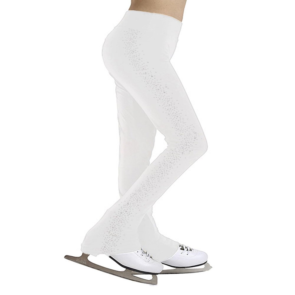 Jugaoge Kids Girls Figure Ice Skating Pants Skating Tights High Waist Crystals Sports Training Leggings White 14 Years