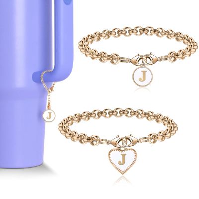 ibeacos Personalized Gifts for Women 2PCS Initial Letter Charm for Stanley Cup Accessories,Stainless Steel Name Letter Charm for Stanley/Simple Modern Tumbler 40 oz,Great gifts for Mother's Day