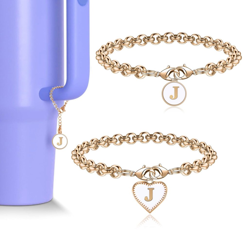 ibeacos Personalized Gifts for Women 2PCS Initial Letter Charm for Stanley Cup Accessories,Stainless Steel Name Letter Charm for Stanley/Simple Modern Tumbler 40 oz,Great gifts for Mother's Day