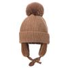 ECYC Winter Baby Beanie Hat with Earflap, Knitted Infant Beanie Cap Toddler Pompom Knit Skull Cap for Baby Girls Boys Brown view 1