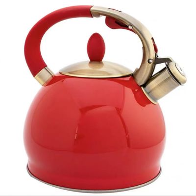 CGLTD Kettle Stove Top Camping Kettle Large Tea Kettle for Stove Top Whistling Stainless Steel Teapot Ergonomic Electroplated Bronze Handle Camping Kettle -Red