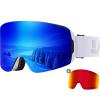 DUCO Ski Goggles with Magnetic Lens for Snowboard, Anti-Fog UV400 Protection Over Glasses OTG Snow Sports Goggles DCS002 (White Frame Revo Blue+Revo Red Lens) view 1