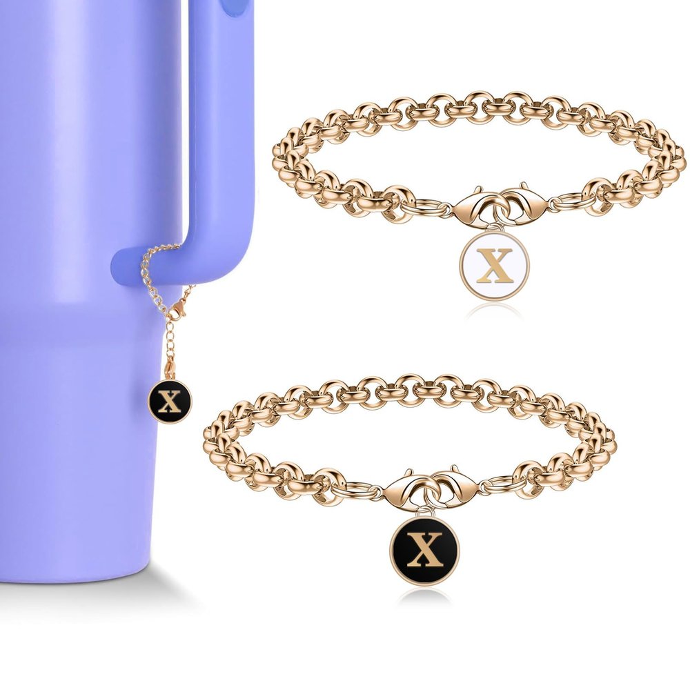 ibeacos Personalized Gifts for Women 2PCS Initial Letter Charm for Stanley Cup Accessories,Stainless Steel Name Letter Charm for Stanley/Simple Modern Tumbler 40 oz,Great gifts for Mother's Day