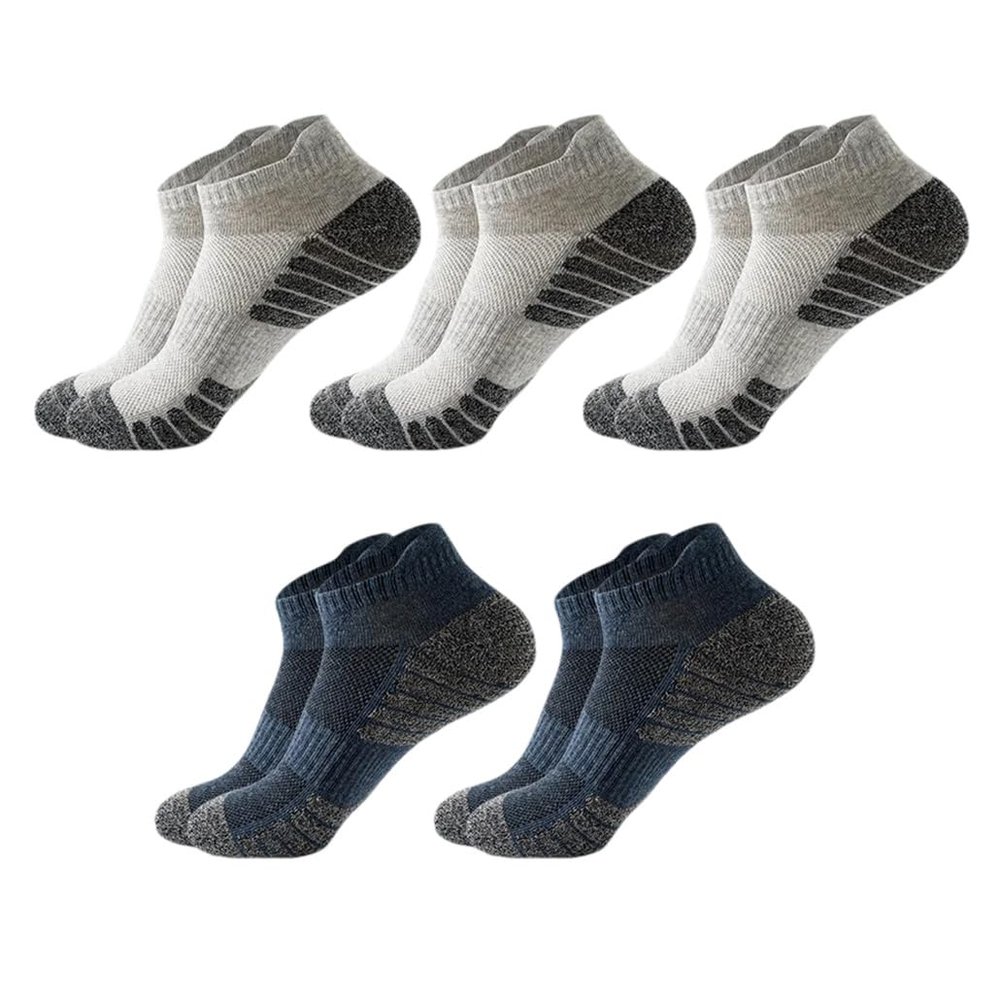 Dninmim 5 Pairs/Lot Men's Athletic Running Socks Anklelow Cut Sports Socks Breathable Socks For Women 3 gray9 2 Blue EU38-45