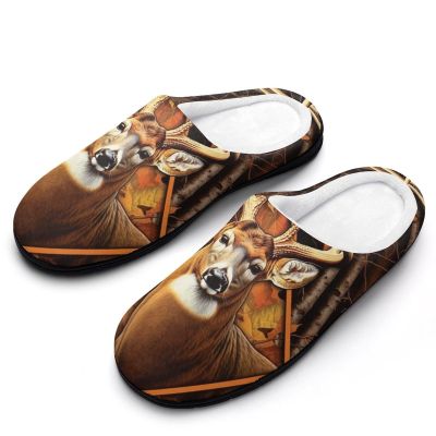 KUYT Camo Deer Women's Slipper Non Slip Comfortable Winter Warm Home House Shoes