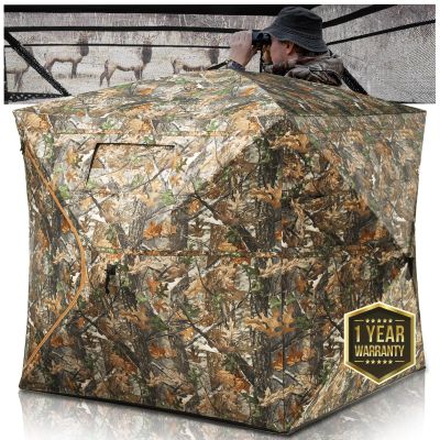 HUNTSEN Hunting Blind 270 See Through 3-4 Person Ground Blind Pop Up Deer Blind for Hunting with Carring Bag - Portable Durable Blind for Turkey and Deer Tent