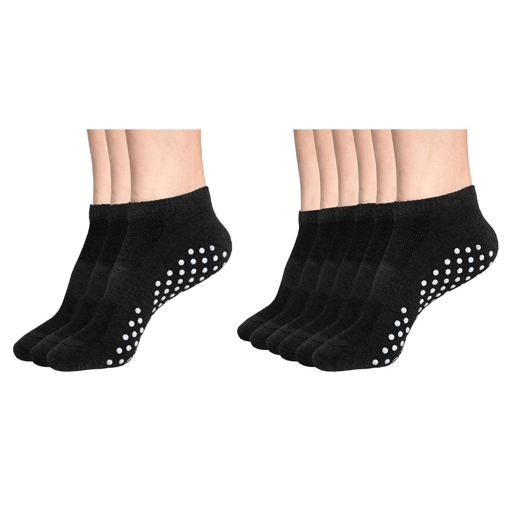 DIBAOLONG 9 Pack Non Slip Yoga Socks for Women with Grips, Anti-Skid Gripper Socks Pilates Barre Fitness Ankle Socks (6.5-9)