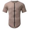 Mens Tactical Muscle Crewneck Zipper T-Shirt Casual Slim Fit Personality Athletic Quick Dry Preformance Tops Fashion Summer Solid Jurney Beach Outdoor Jogging Hiking Tee Shirts Khaki view 2