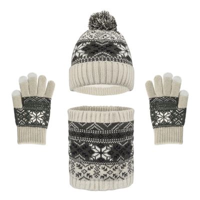 Kids Beanie Hat Gloves Scarf Set Fleece Lined Knit Pom Hat Plush Neck Warmer Winter Set for Girls Boys 3-9Year